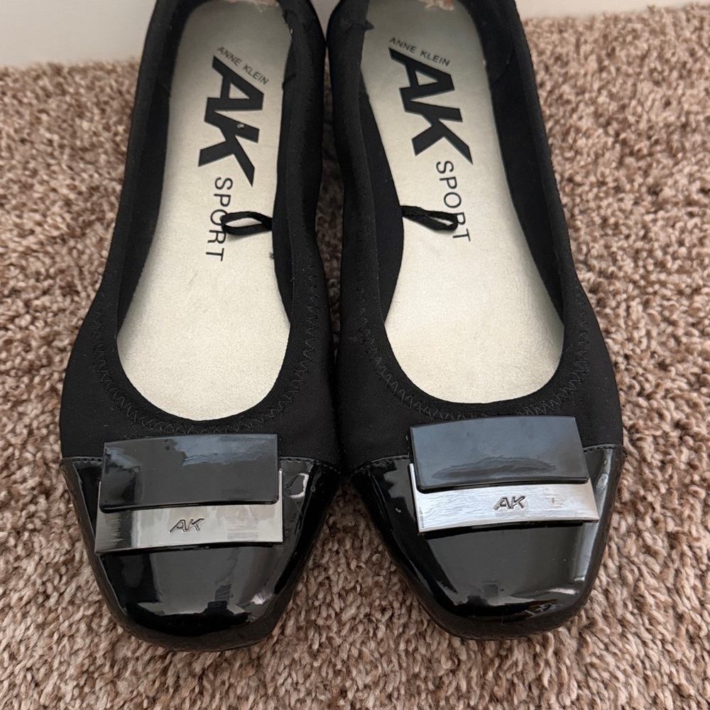 Anne Klein Black Flats with Silver Accents